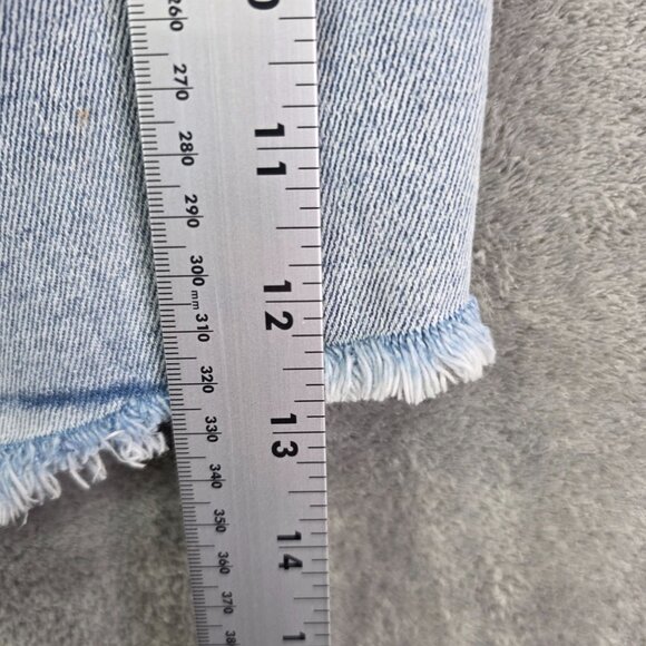 Womens Rue+ Blue Denim Shorts Distressed Heart Appliques Frayed Hem Hi Rise 14 - Picture 9 of 10